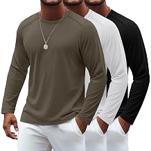 Ficerd 3 Pack Men's Big and Tall Shirts, Long Sleeve Basic T Shirts Athletic Loose Fit Tops Crew Neck Stretch Pullover Tee