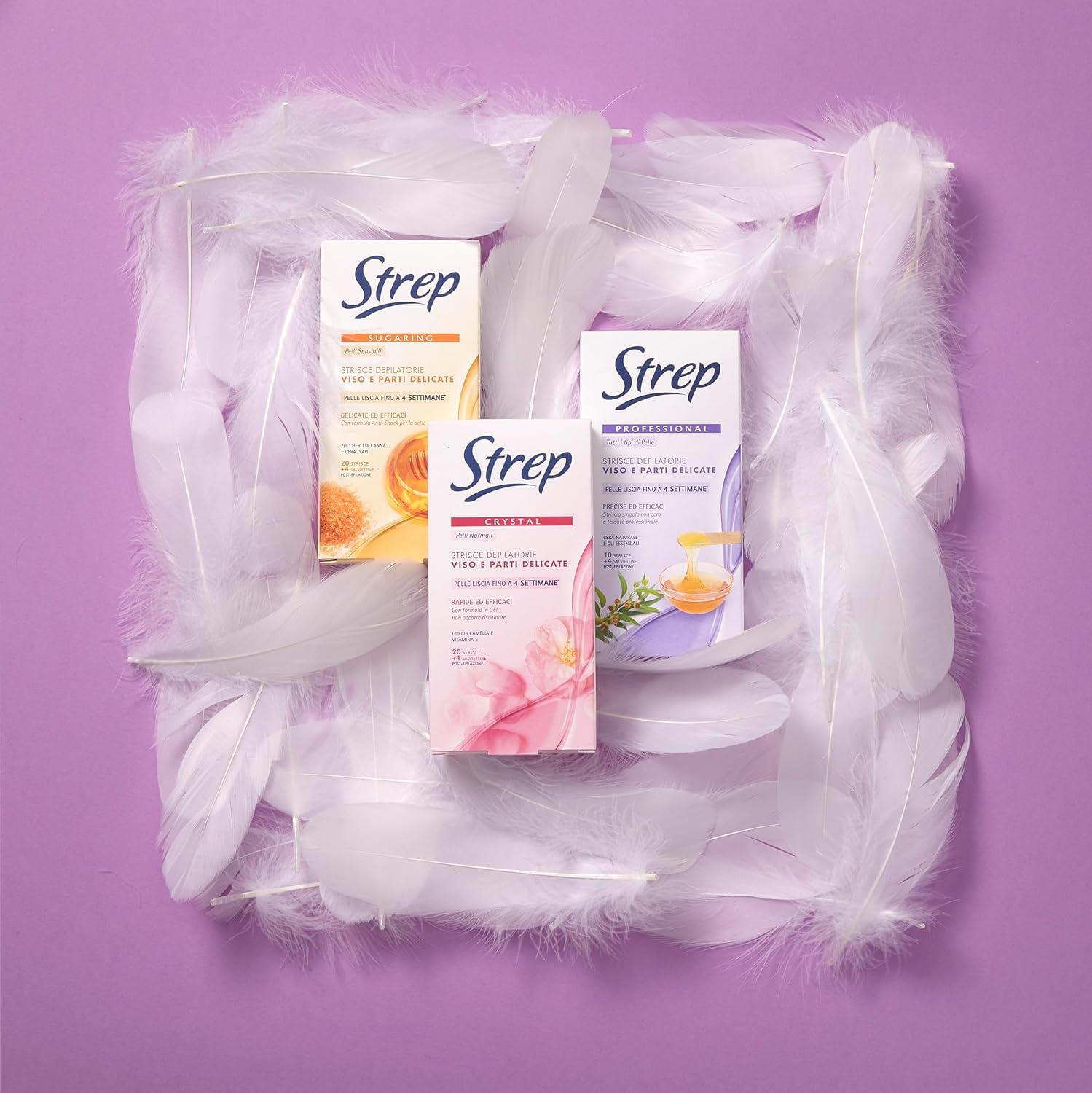 Strep Crystal Strisce Depilatorie Viso E Parti Delicate Con Olio Di Camelia e Vitamina E 20Pz