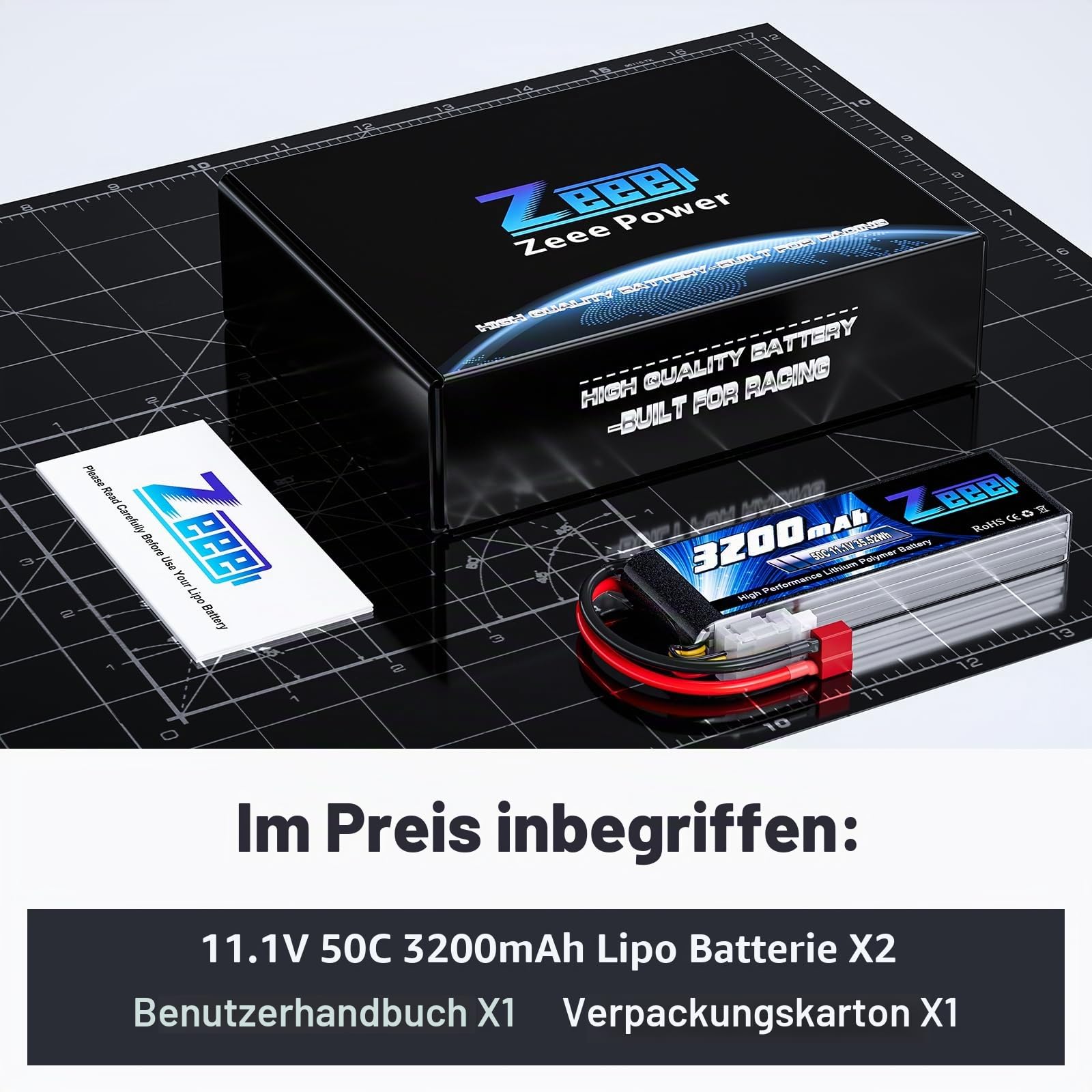 Zeee 3S LiPo Akku 11,1V 50C 3200mAh mit T Stecker(2 Packungen)