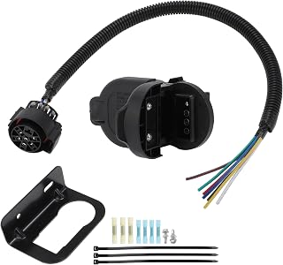 Universal 7 Way Trailer Hitch Harness Plug Kit Trailer Wiring Harness Connector 7 Blade and 4 Flat Adapter Converter for RV Truck Vehicle Connection