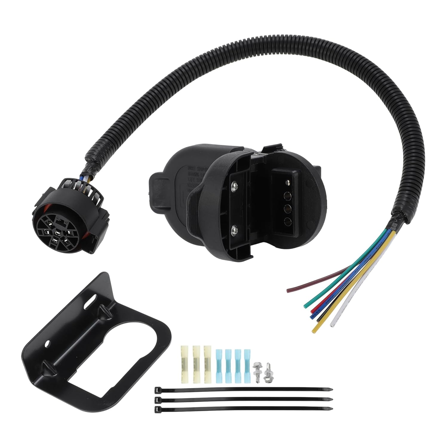 Universal 7 Way Trailer Hitch Harness Plug Kit Trailer Wiring Harness Connector 7 Blade and 4 Flat Adapter Converter for RV Truck Vehicle Connection