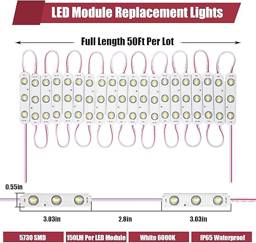 Miniatura 9 de Rossesay 100 luces LED de repuesto para módulos inflables blancos 6000K 100 pies 5730 SMD 150LM por módulo LED, impermeable, reemplazo de luz LED