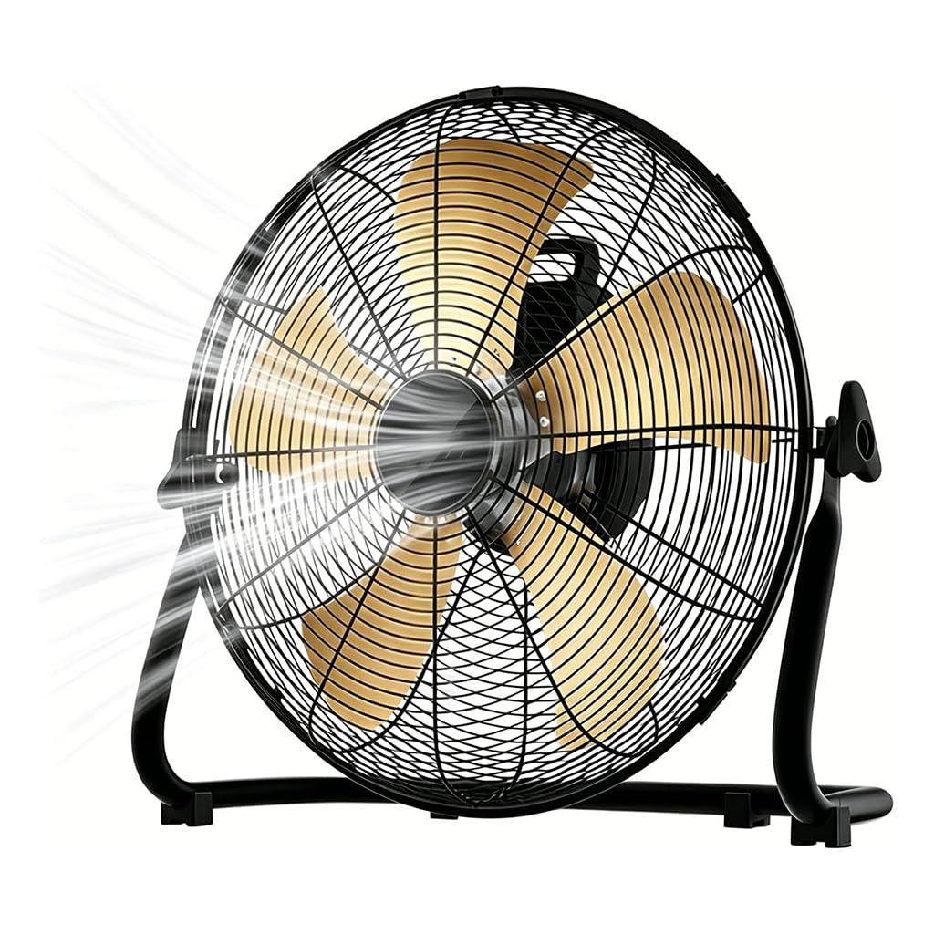 Ventilador Industrial Suelo con Estructura Metálica y 5 Aspas, Rotación de 130° para Talleres y Fábricas, Gran Flujo de Aire y Portabilidad (Negro,12 pulgadas)