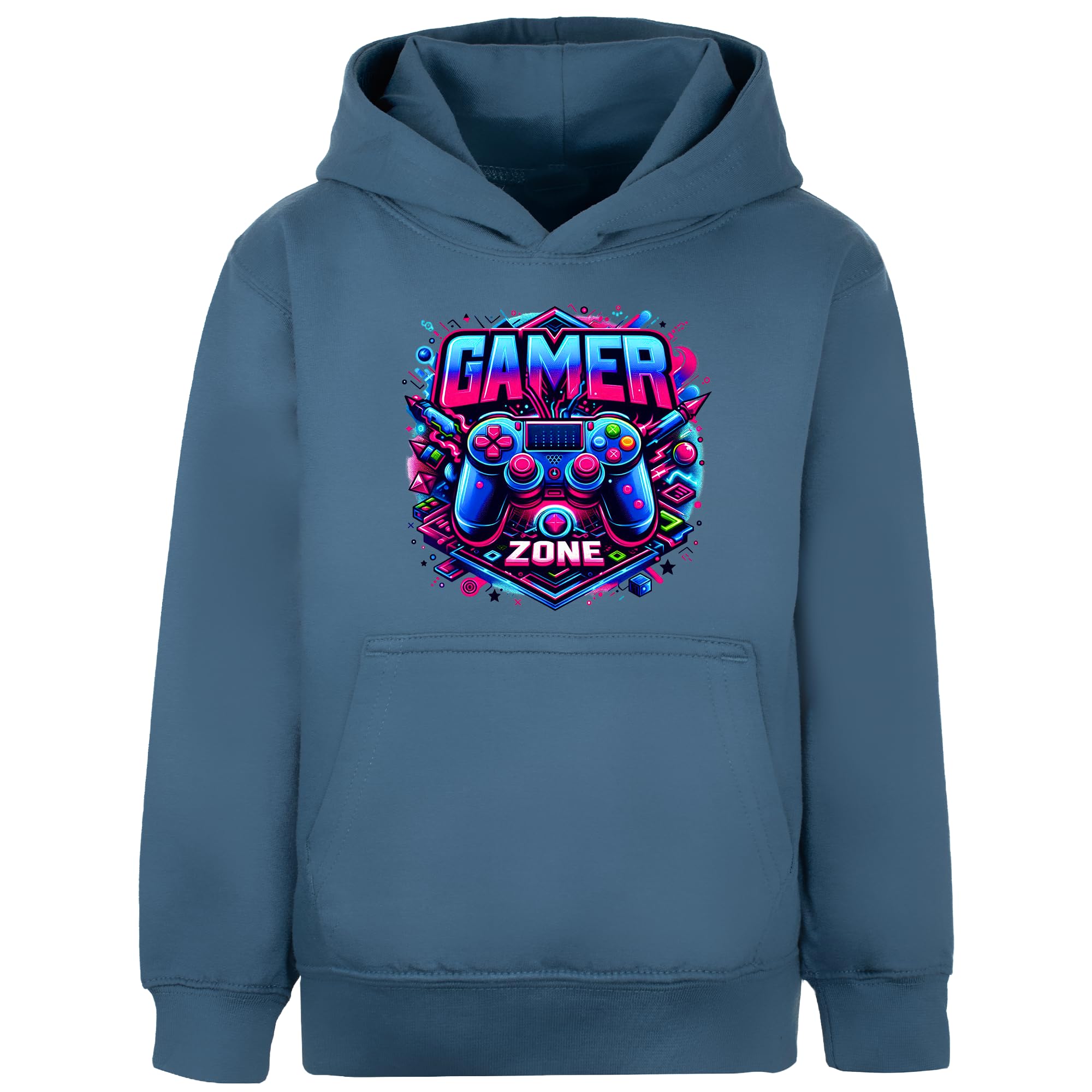 Fringoo Gamer Hoodie for Boys Cotton Rich Soft Hooded Sweatshirt for Boys Gaming Pullover Jumper with Kangaroo Pocket Age 5-13 (UK, Age, 12 Years, 13 Years, Regular, BLUE - Gamer Zone)