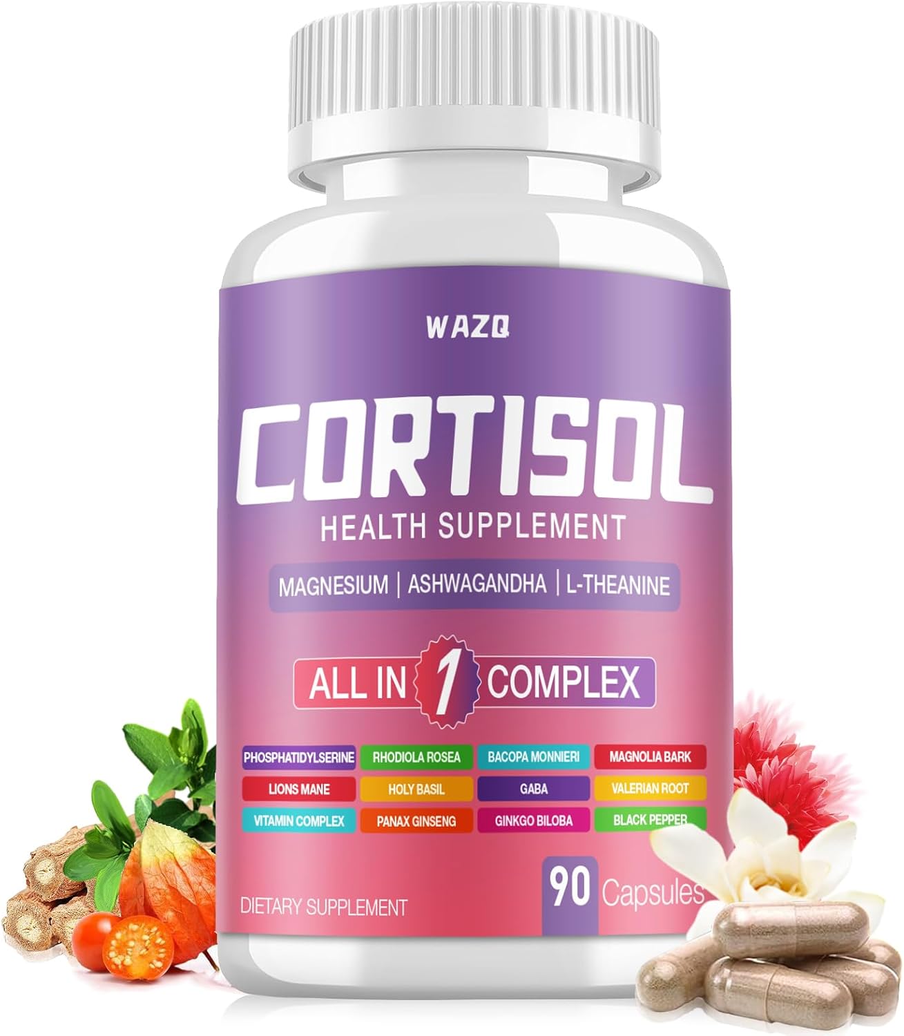 Cortisol Supplements for Women with Magnesium, Ashwagandha & L-Theanine. High Cortisol Reducer, Manager, Cortisol Detox for Women, Lower and Control 90 Capsules (Pack of 1)