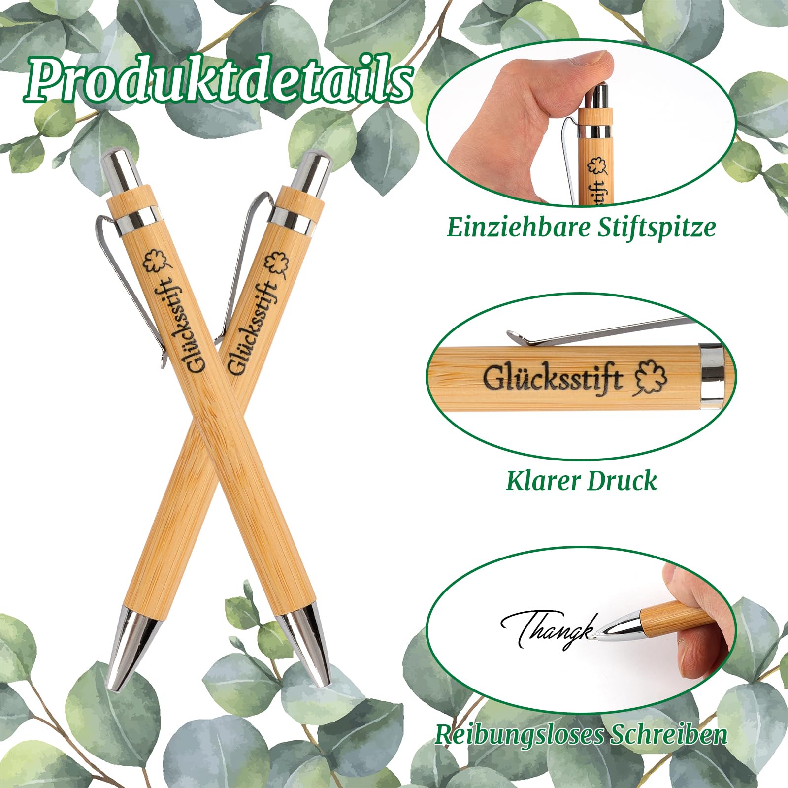 24 Sets Glücksstift Kugelschreiber Holz mit Karte,Abschiedsgeschenk Kollegen,Abschiedsgeschenk Schüler,Dankeschön Geschenke,Kleine Geschenke für Kollegen,Gastgeschenke Geburtstag, Erzieherin Geschenk