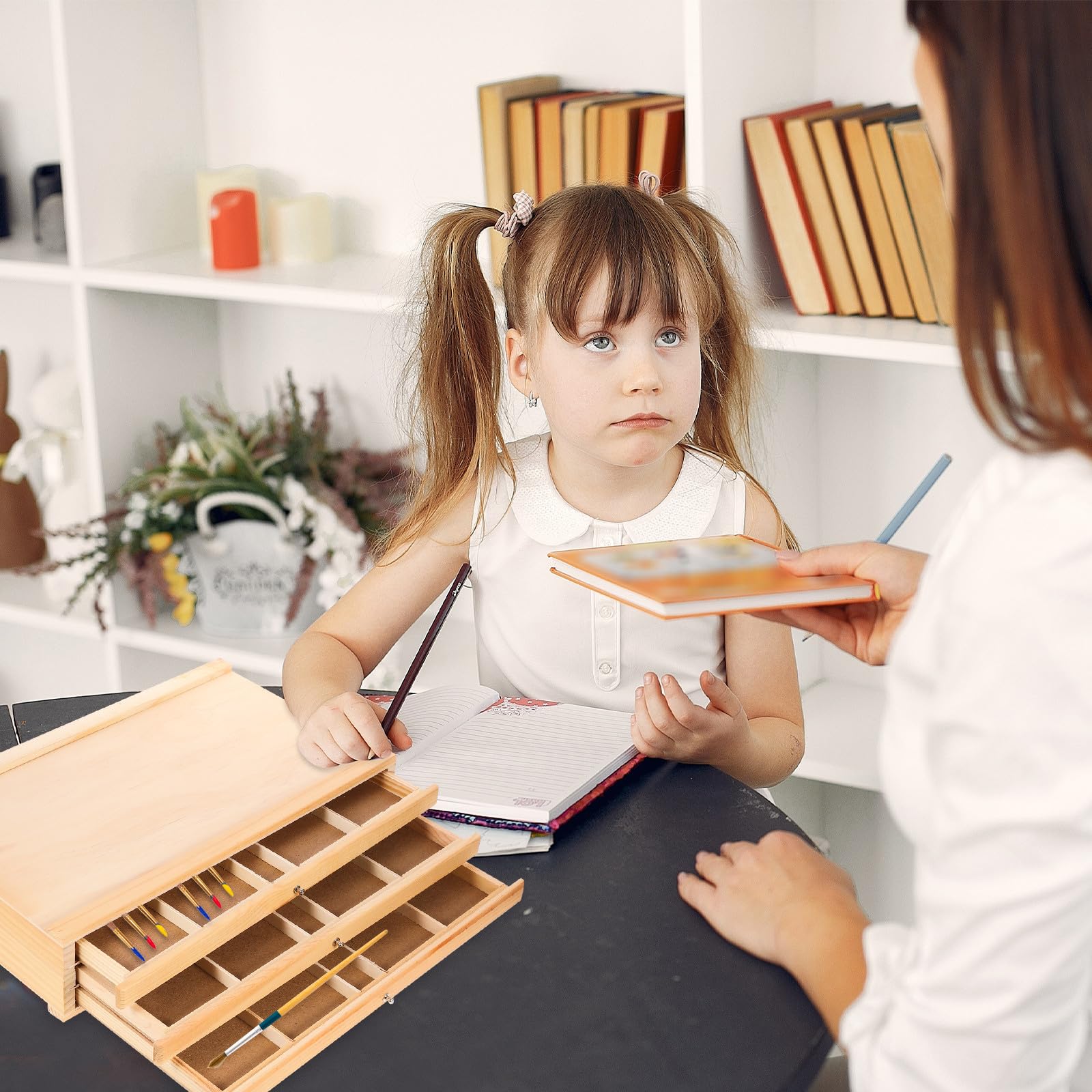Holz Aufbewahrungsbox für Pinsel mit Mehrschichtiger Schublade Kreative Oberfläche zur Organisation von Künstlerbedarf und Stiften Am Schreibtisch
