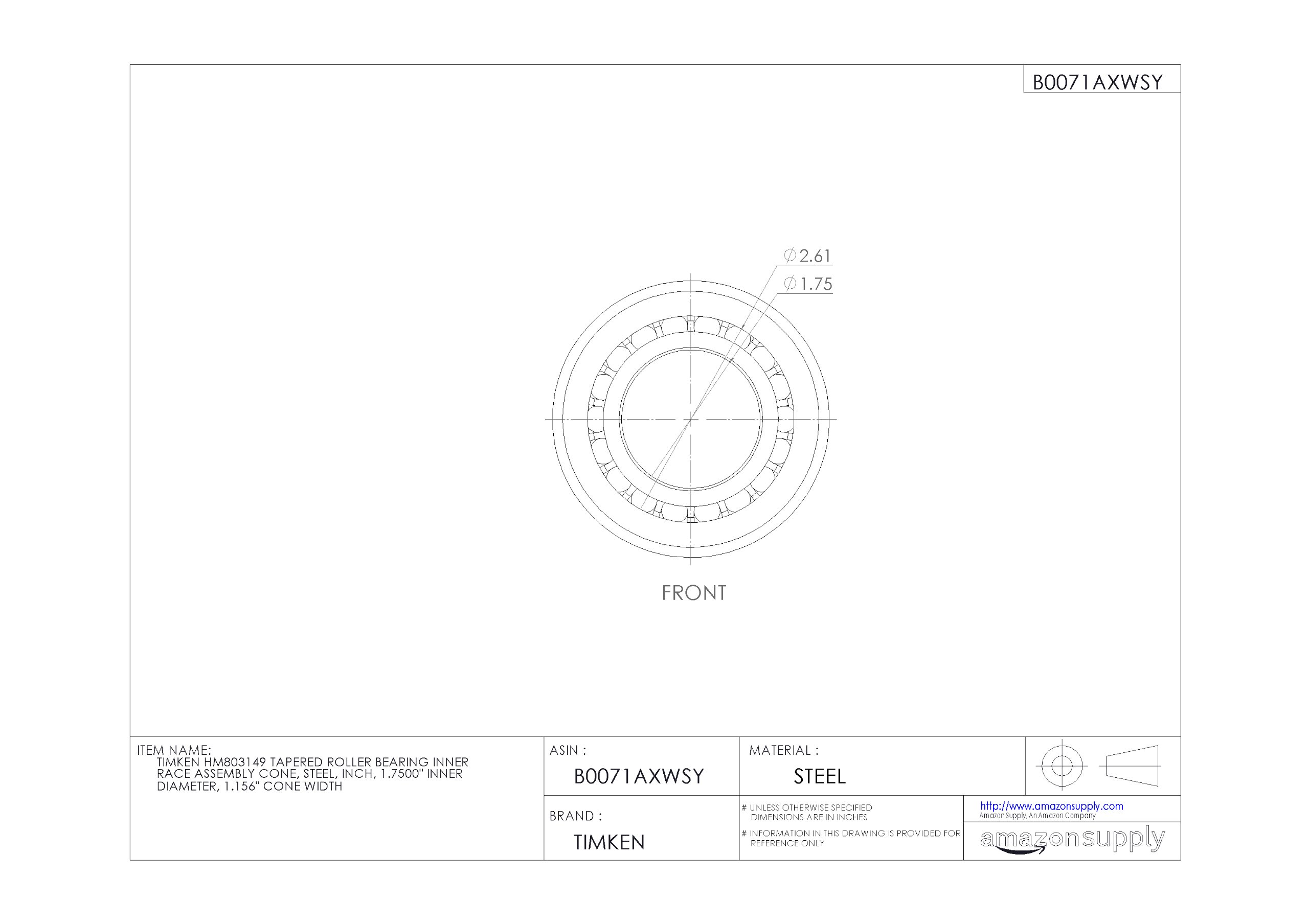 Timken HM803149 Tapered Roller Bearing Inner Race Assembly Cone 