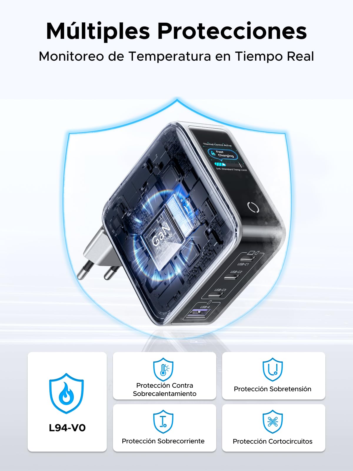 UGREEN Nexode Pro 100W Cargador USB C Carga Rápida Pantalla TFT | 4 Puertos, PD 3.0, PPS 45W, Compatible con iPhone 17 Pro MAX Air 16 15 Galaxy PPS 45W S26 25 Pixel 10 iPad MacBook M5 M4