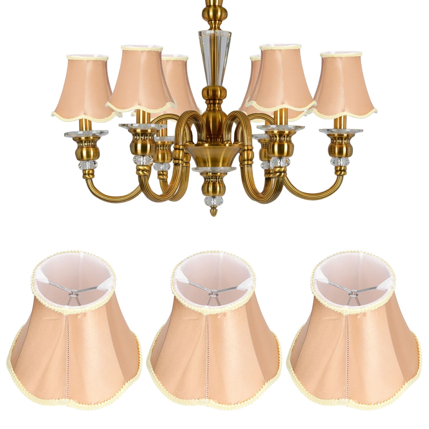 Small Lamp Shade Set of 3, 3.1"x5.1"x4.7" Fabric Bell Lampshades Cloth Clip On Chandelier Shades for E14 Bulbs, Candle Chandelier, Table Lamps, Floor Lamps