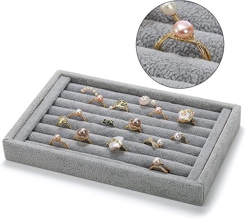 Miniatura 3 de Foraineam Paquete de 4 bandejas de terciopelo con 7 ranuras para aretes, vitrina, soporte para cajones, organizador de almacenamiento de joyas
