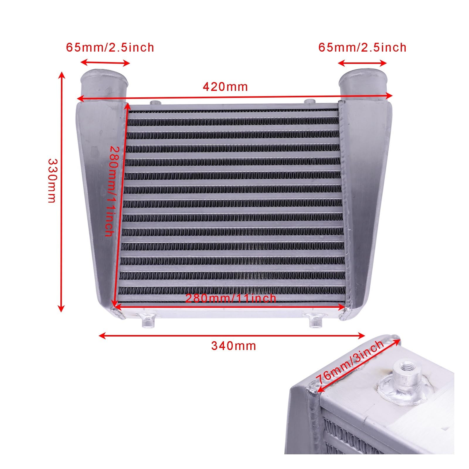 Intercooler Uniwersalny 280x280x76mm Aluminiowy Grzejnik Dolotowy Zimnego Powietrza 2,5-calowy Wlot 63mm Wylot Do Samochodu Turbo Intercooler do turbiny samochodowy