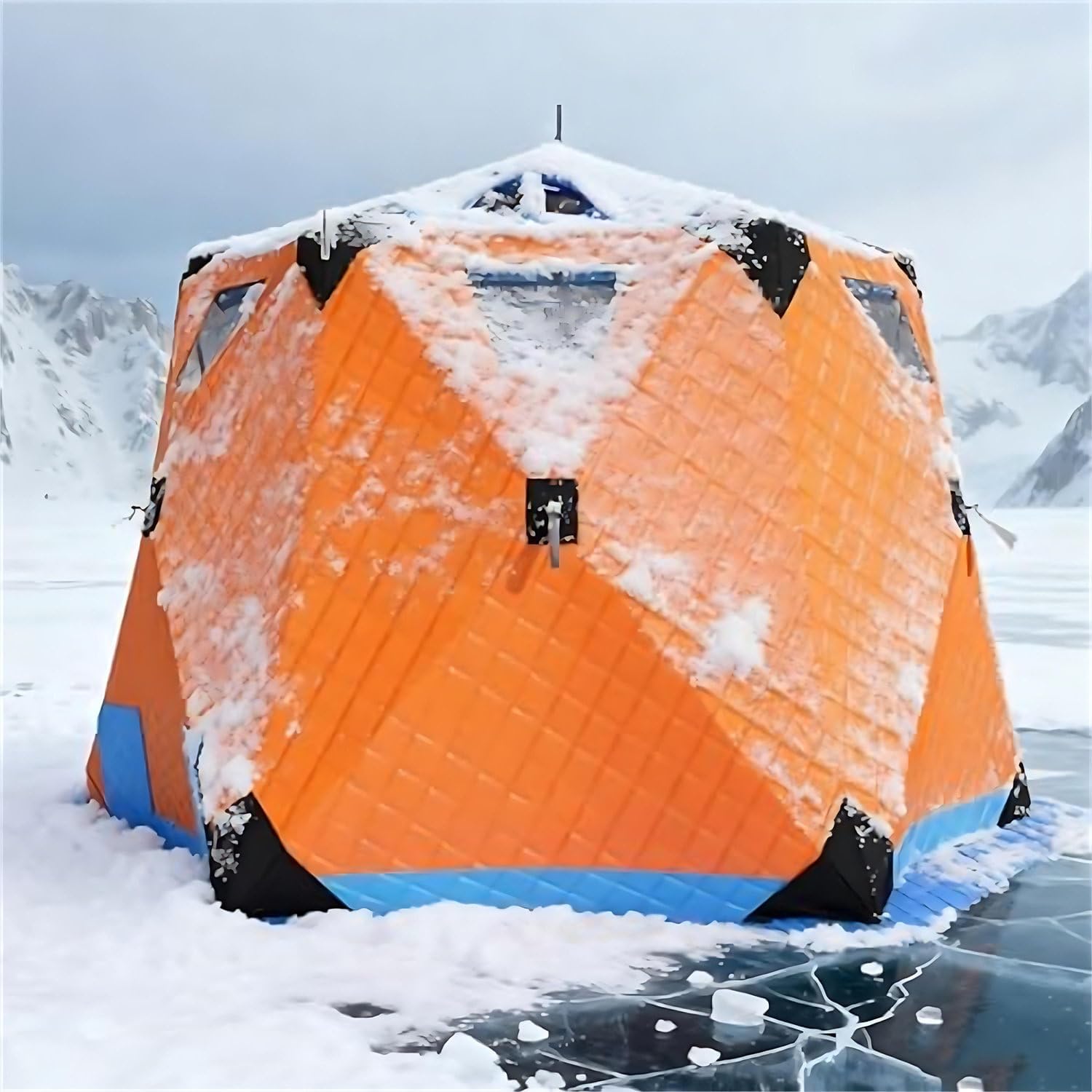 Ice Fishing Shelter with Stove Jack and Floor, Winter Fishing Tent 420D Hexagon Shelter for 5-6 People Portable Ice Shanty Hexagon Ice Huts for Ice Fishing & Winter Camping Orange