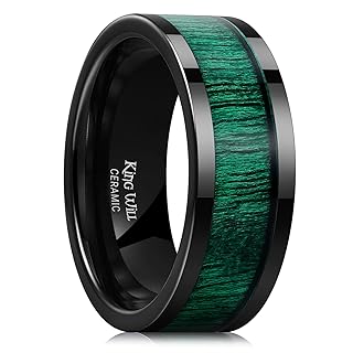 King Will Nature Men's Wooden Wedding Band, 7-8mm Black Mens Ceramic Wedding Ring with Polished Finish Brown Wood Inlay Comfort Fit Size 7-14