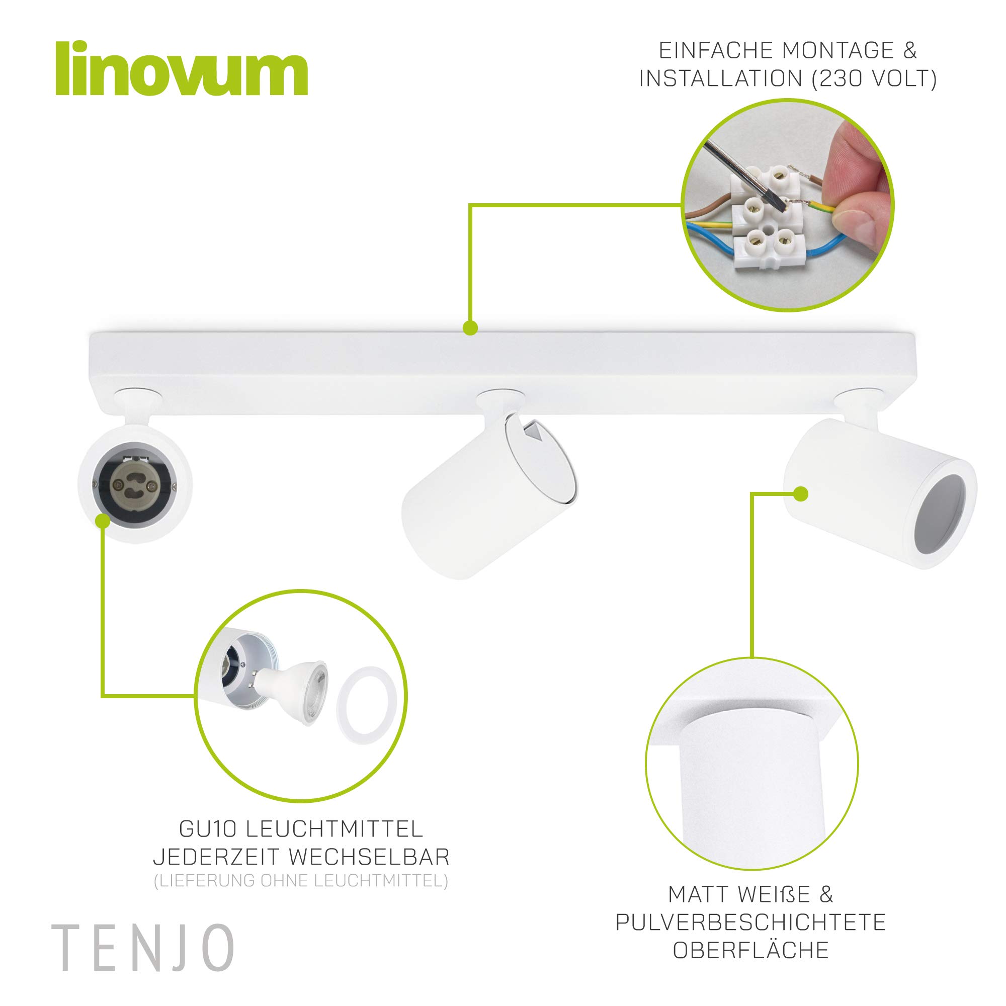 linovum SSC-LUXon TENJO 3 flammes blanc - triple spot de plafond en saillie