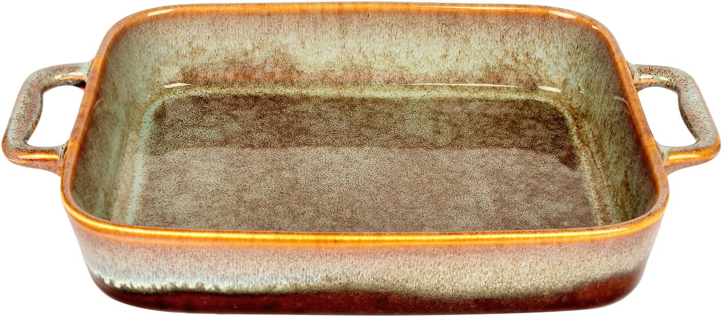 Rectangular 12 x 9 Casserole Dish, 2.5 Qt Ceramic Au gratin Baking Dish with Handles, or for mixing, salad, pasta plate, Best gift for those who love baking, Microwave, Oven safe