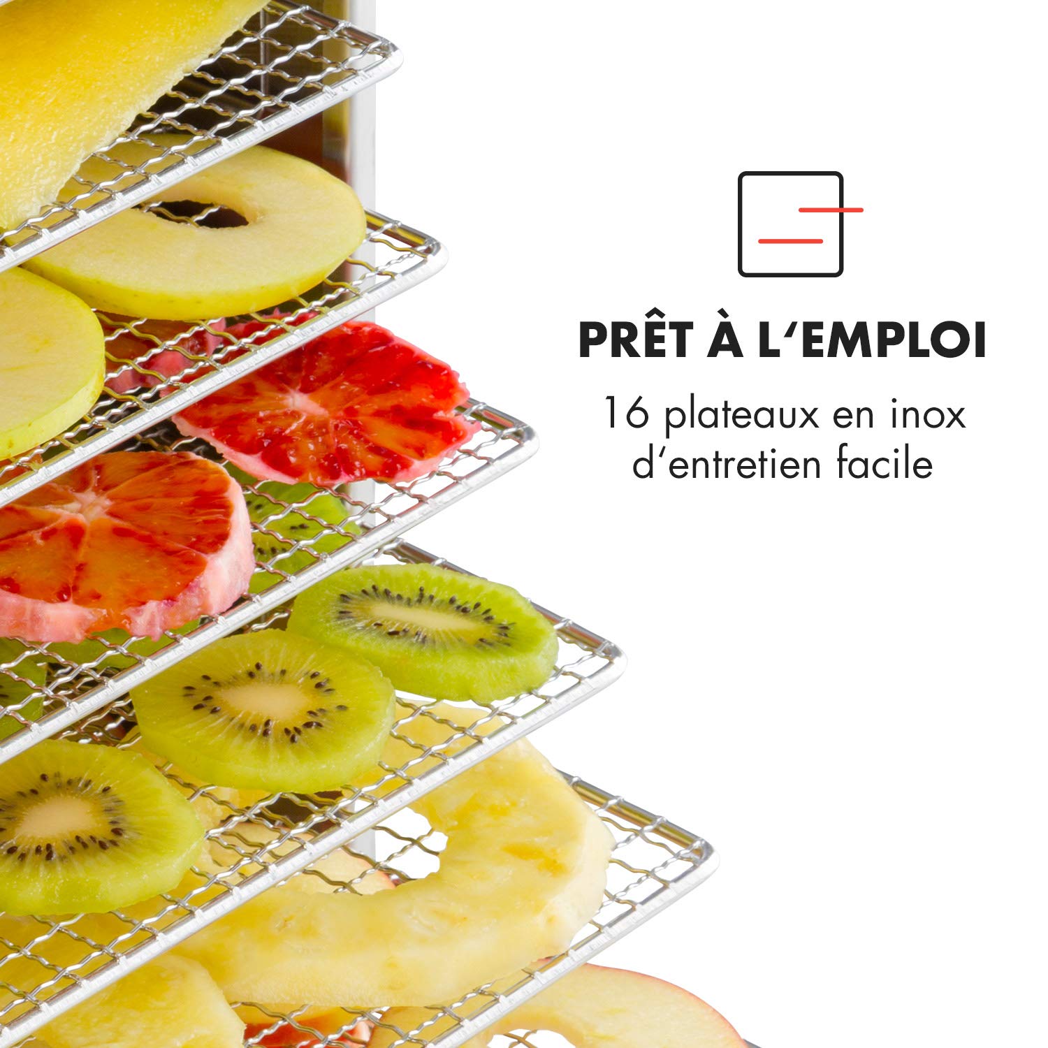 KLARSTEIN Master Jerky - Déshydrateur alimentaire, Température réglable en continu de 40-90 °C, Minuterie 15h, DigiSet Control, Boîtier en inox, 1500W, 4 à 20kg de fruits - Argent