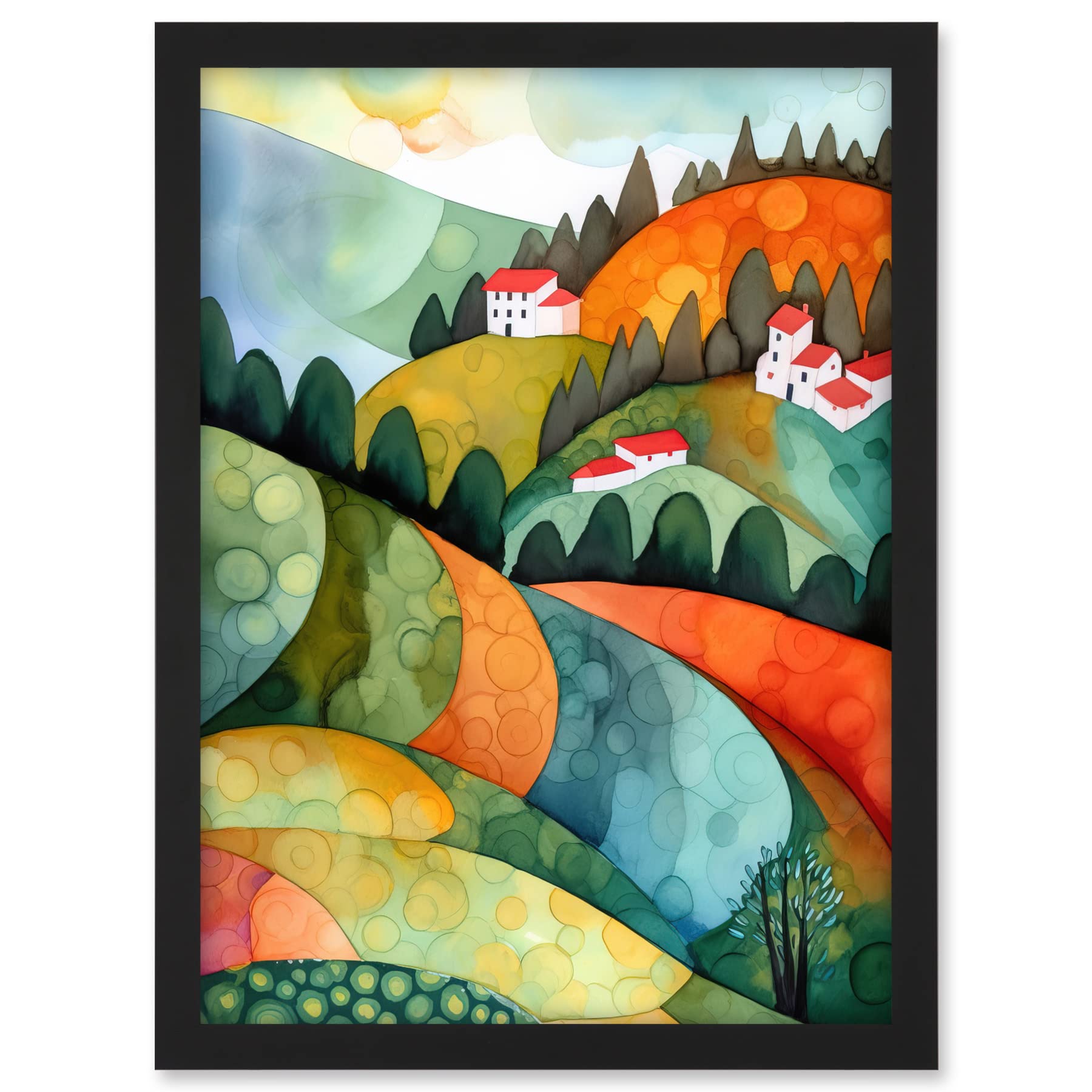 Artery8 Countryside Of Florence Italy Folk Art Artwork Framed A3 Wall Art Print