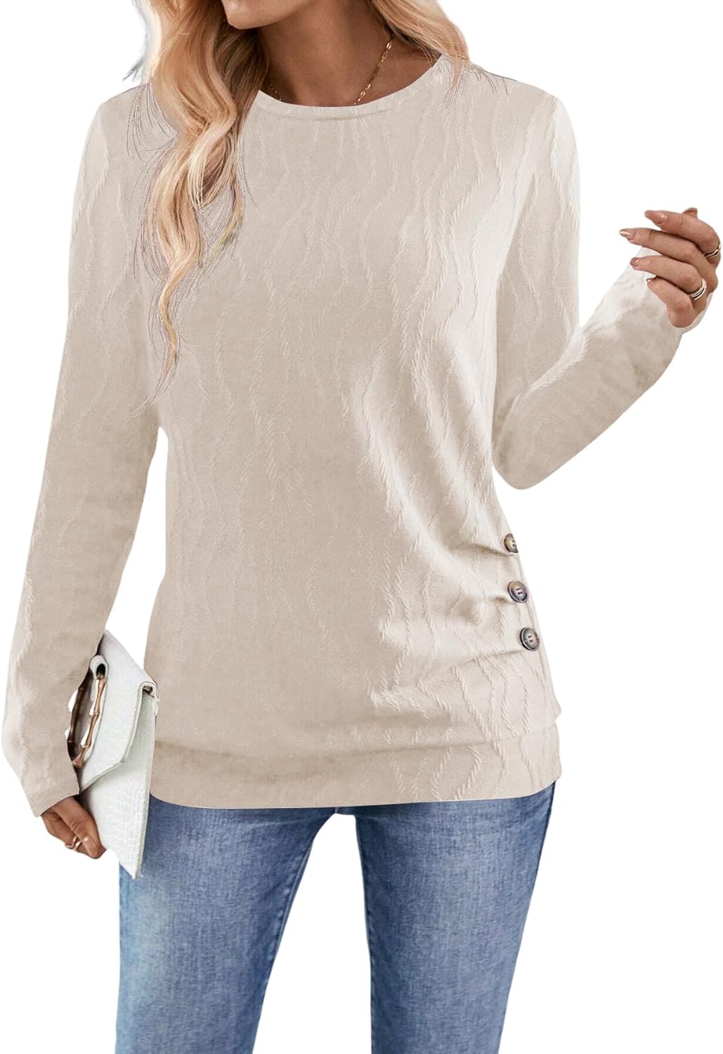 Samefar Womens Long Sleeve T Shirts Crewneck Fall Fashion 2025 Basic Business Casual Tops Tunics Clothing