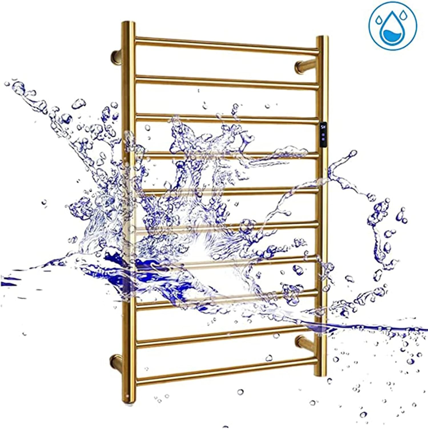 APUM Electric Towel Warmer Wall Mounted Towel Warmer Gold, Built-in Timer Temperature Control 10 Bars Electric Heated Towel Racks for Bathroom Stainless Steel Towel Heater (Hardwiring)