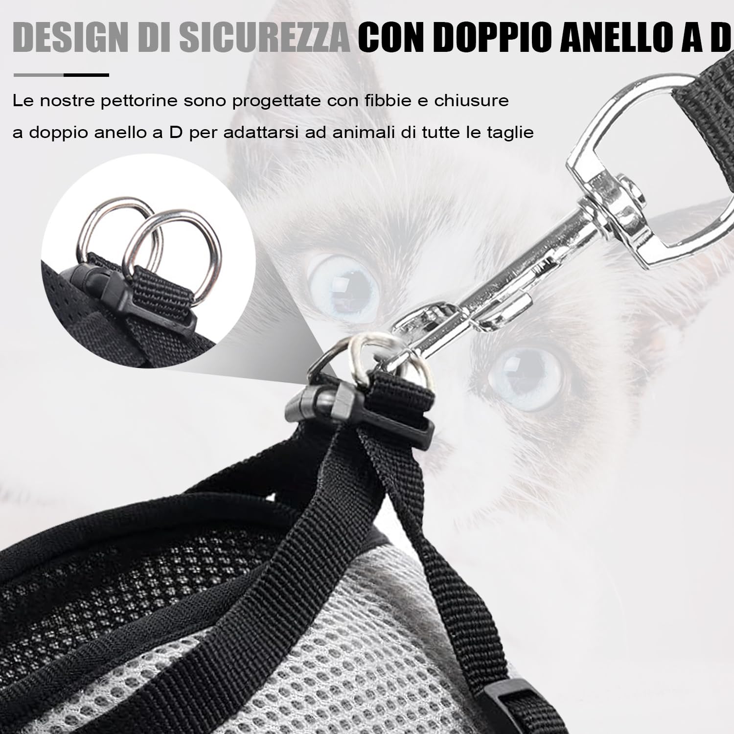 Pettorina e Guinzaglio per Cani, Pettorina Riflettente per Cuccioli, Set di imbracatura e guinzaglio per cuccioli, gatti e gattini (Grigio, S)