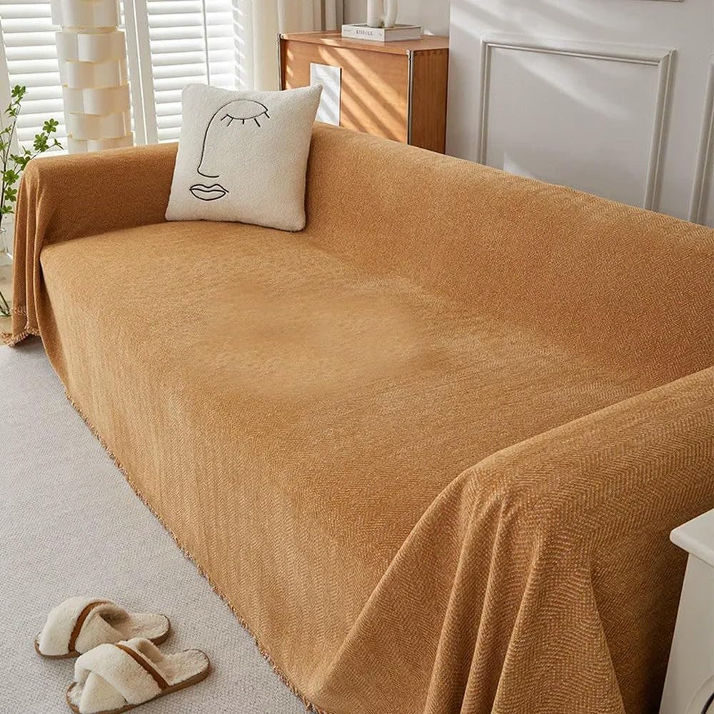 VIXDA Couch Cover Chenille Sofa Covers with Elegant Fringe Herringbone Texture Heavyweight Cozy Blanket for Couch Bed Decor