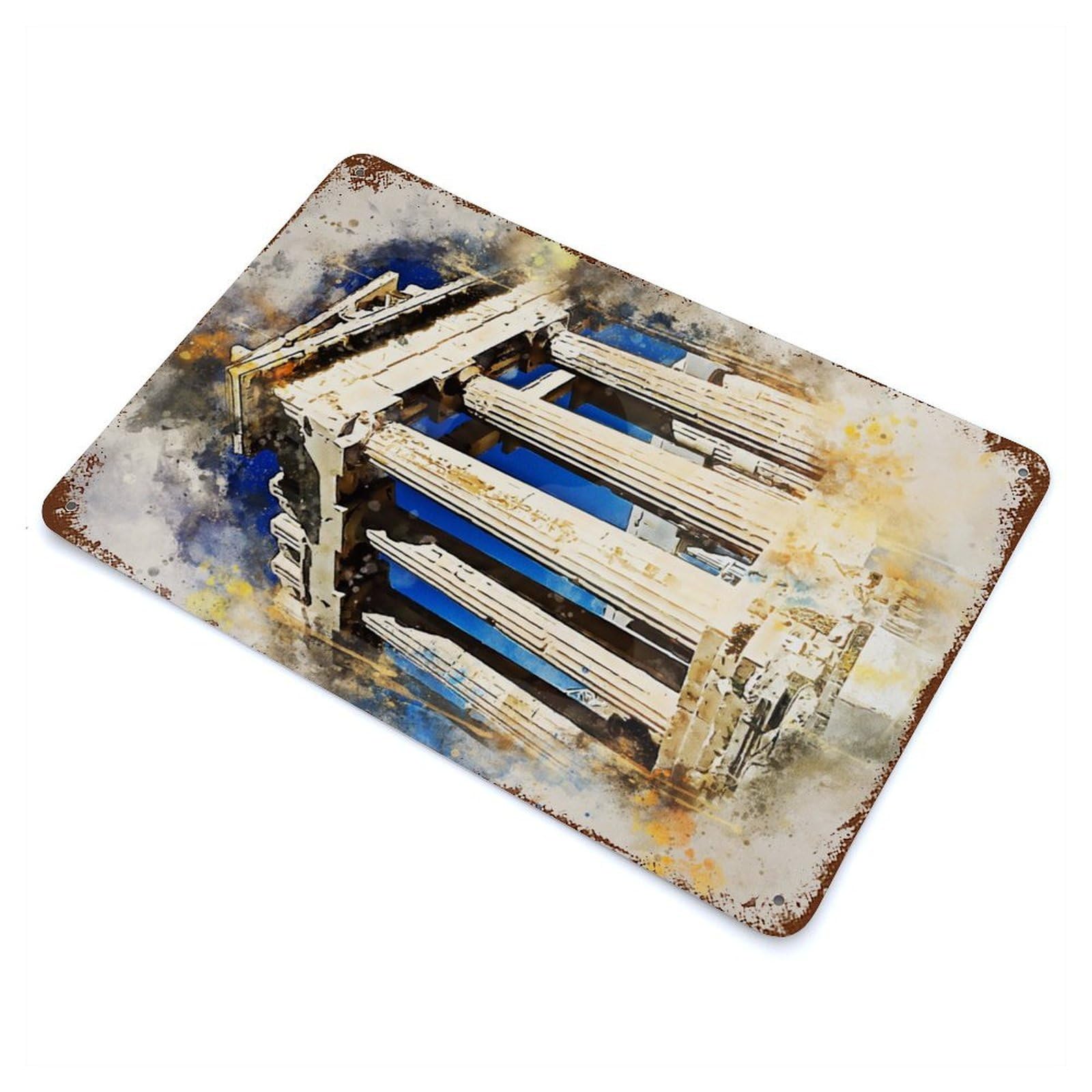 Athens in Watercolor 11.8"x7.9" Rusty Metal Tin Sign, Novelty Wall Decor for Cafe, Home Bar And Lounge Decor