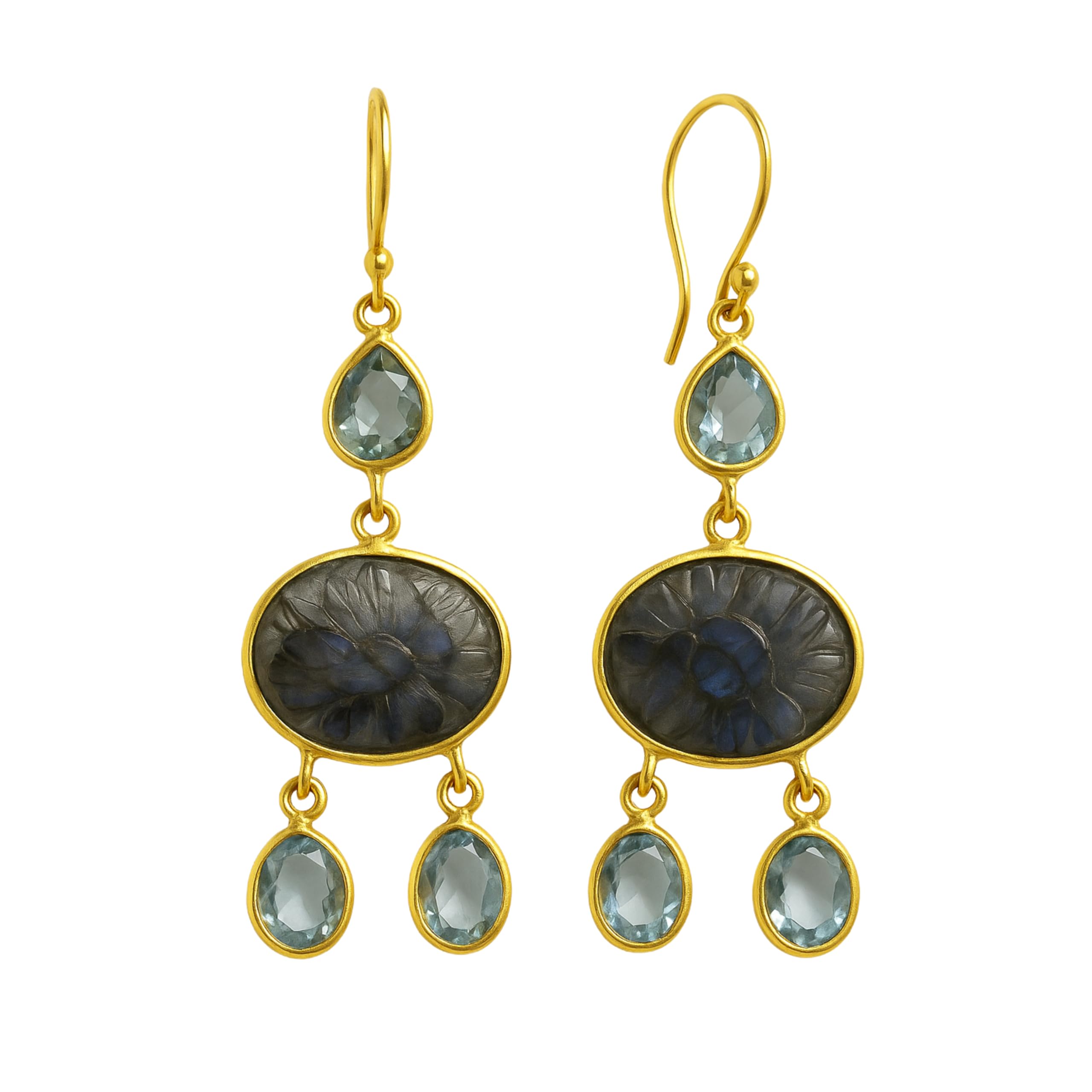 Pendientes de plata con baño de oro labradorita y topacio azul | Piedra natural - Regalo de cumpleaños - Ideas de regalos hechos a mano para mujeres