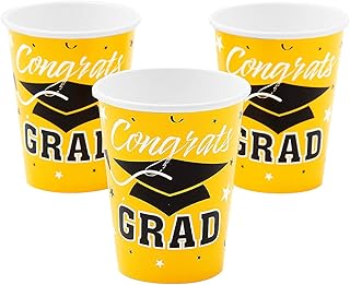 CONGRATS GRAD YELLOW 9OZ CUPS (25PC) - Party Supplies - 25 Pieces