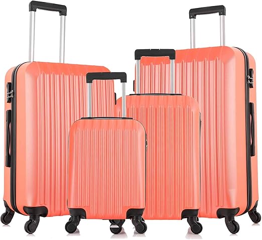 Apelila 4 Piece Hardshell Luggage Sets,Travel Suitcase,Carry On Luggage with Spinner Wheels Free Cover&Hanger Inside4PC (Orange)