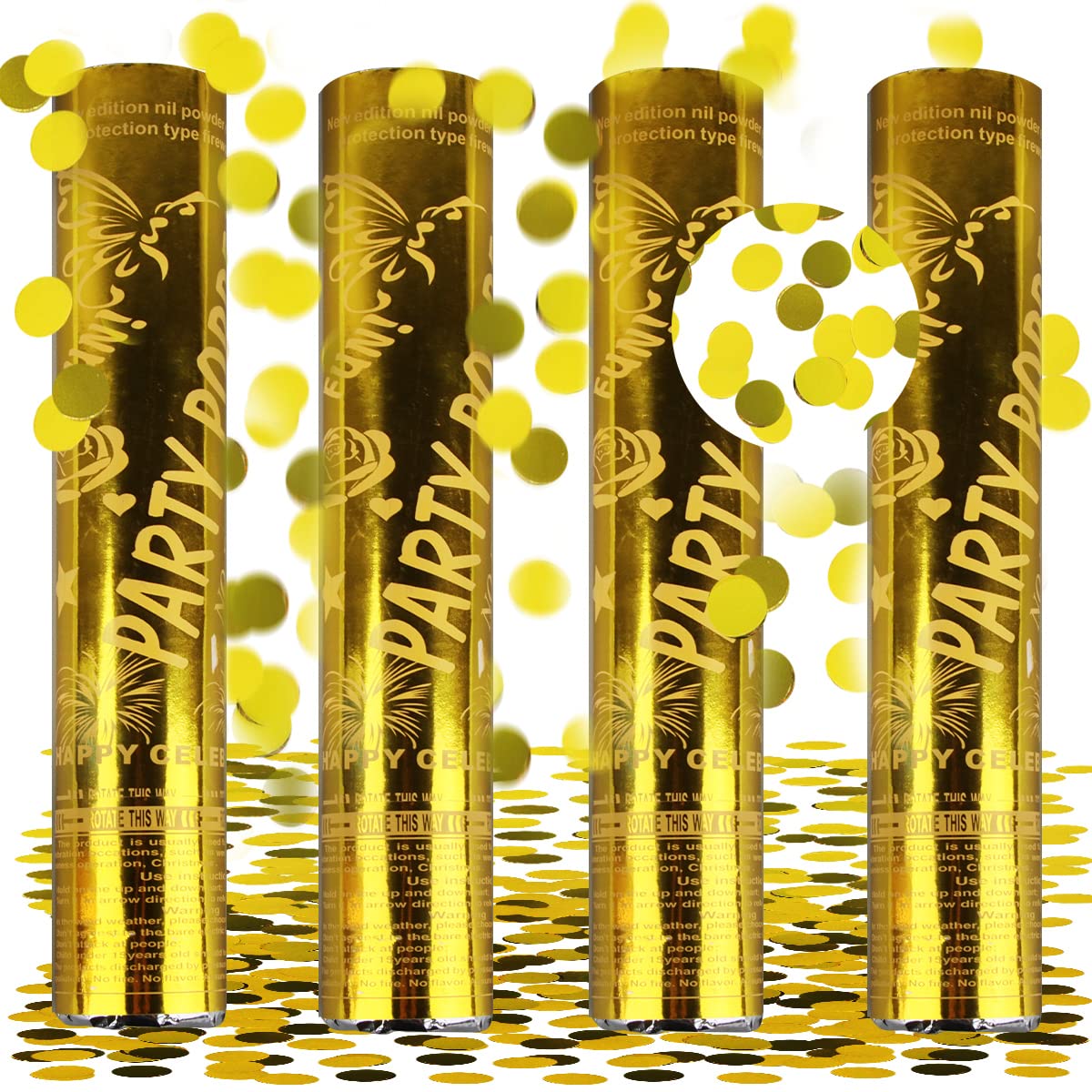 Tubo de Confeti Boda*4Pcs, XiXiRan Confeti Cañon Cumpleaños, Lanzador Confeti para Bodas, Cañones de Confeti Navidad, Tirador de Confeti, Disparador de Confeti, Cañón de Confeti de Fiesta (oro)