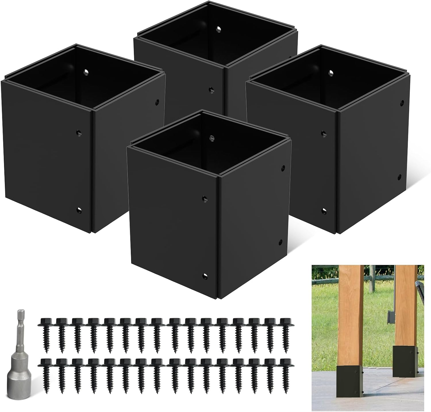 4Set Post Base Protector Fence Post Repair Post Bracket Adjustable