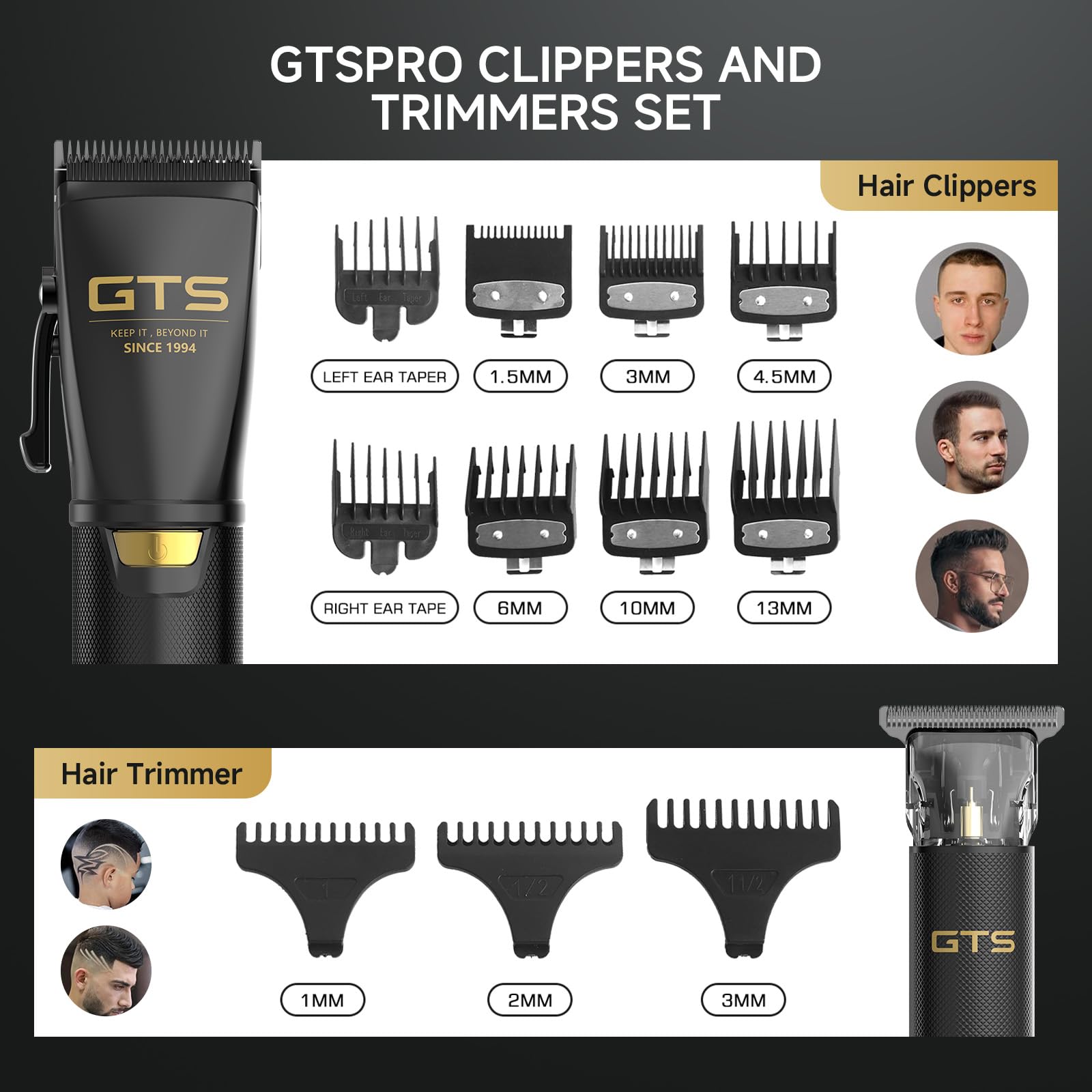 GTS - Tagliacapelli professionale da uomo, kit e set di regolabarba da uomo, senza fili, rasoio elettrico, macchina da taglio con display a LED, per barbiere 4 in 1