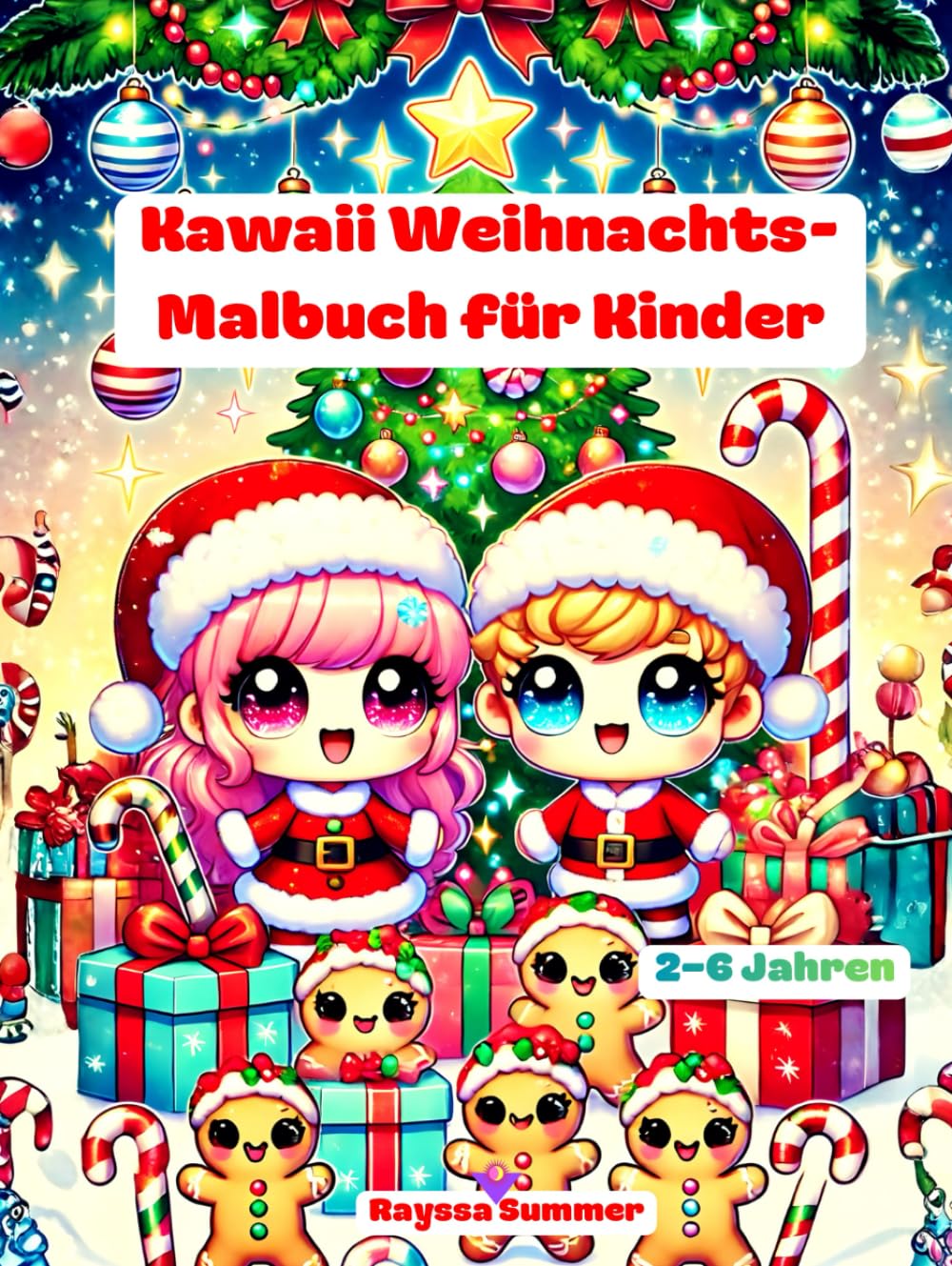 Kawaii Weihnachts-Malbuch für Kinder 2-6 Jahren: Niedlicher und Einfacher Weihnachts-Malspaß mit Weihnachtsmann, Rentieren, Schneemännern und Mehr!
