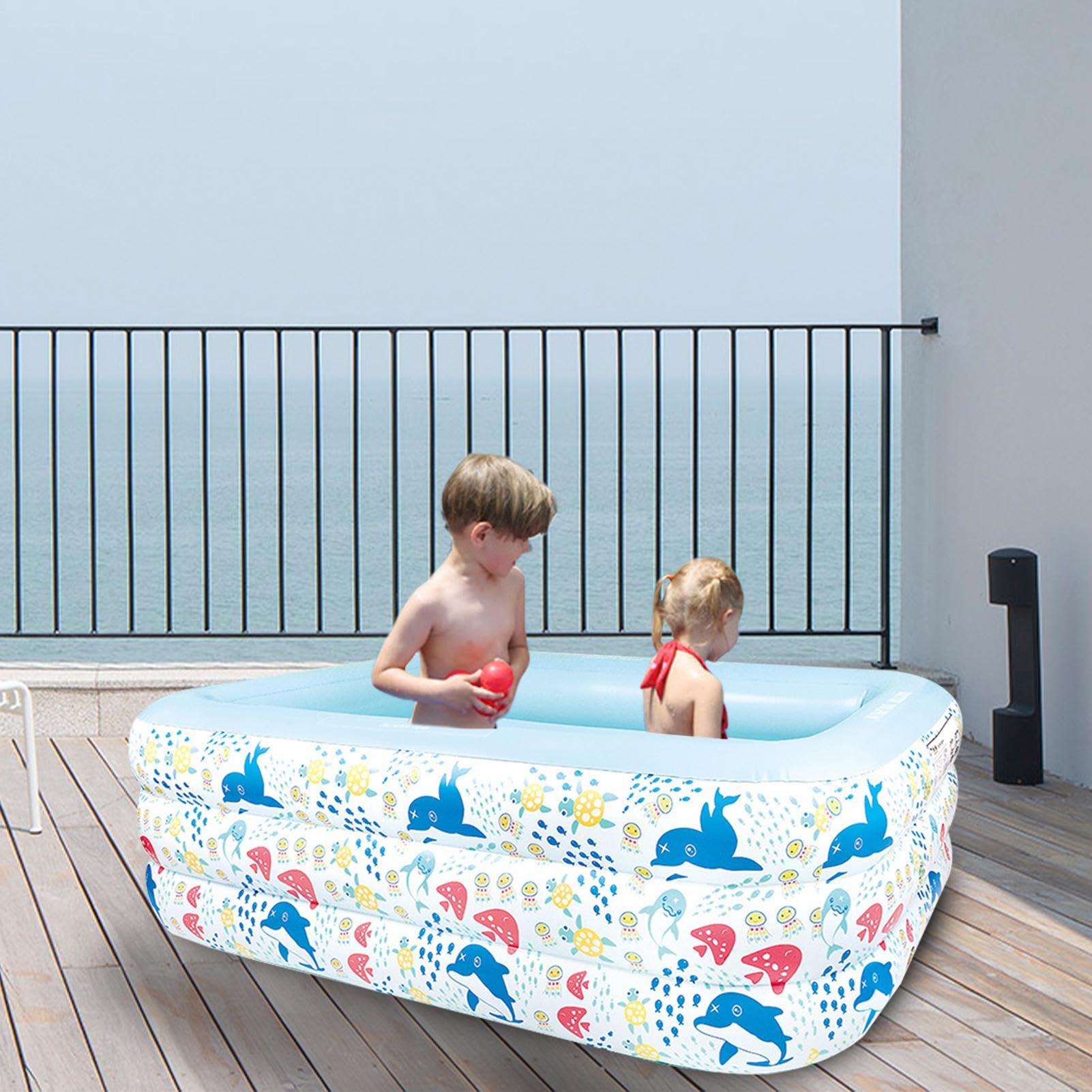 Piscine Gonflable Pataugeoire 90 X 25 Cm – Motif Dinosaure – Avec Pompe Manuelle – Idéale Jardin, Plage, Salle De Bain Plage Et Balcon Pour Bébé
