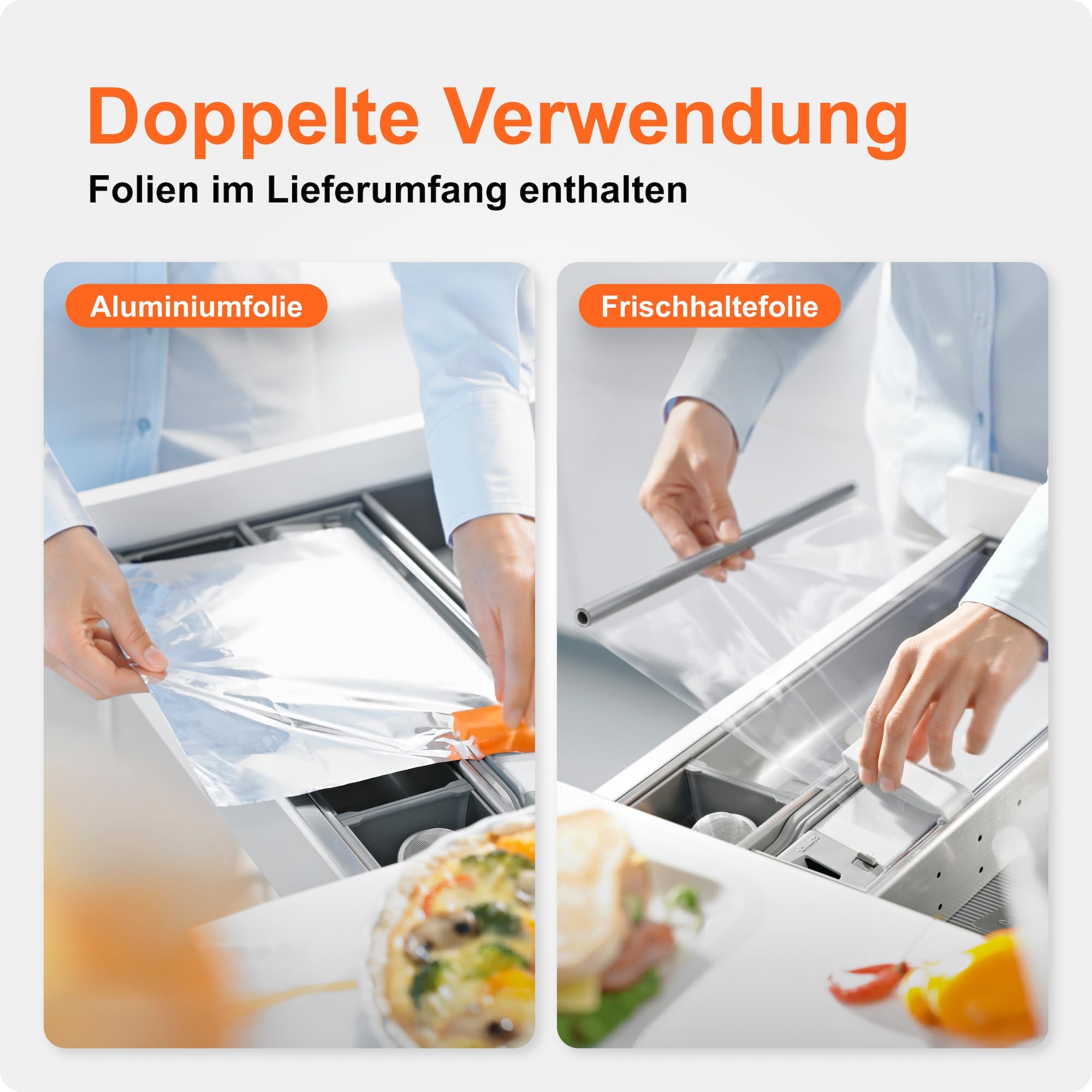Blum AMBIA-LINE Folienschneider | 2-in-1 Cutter für Frischhalte- & Alufolie bis Ø 46 mm | faltenfreies Abrollen & sauberes Schneiden | Küchenhelfer mit modernem, platzsparendem Design | Oriongrau