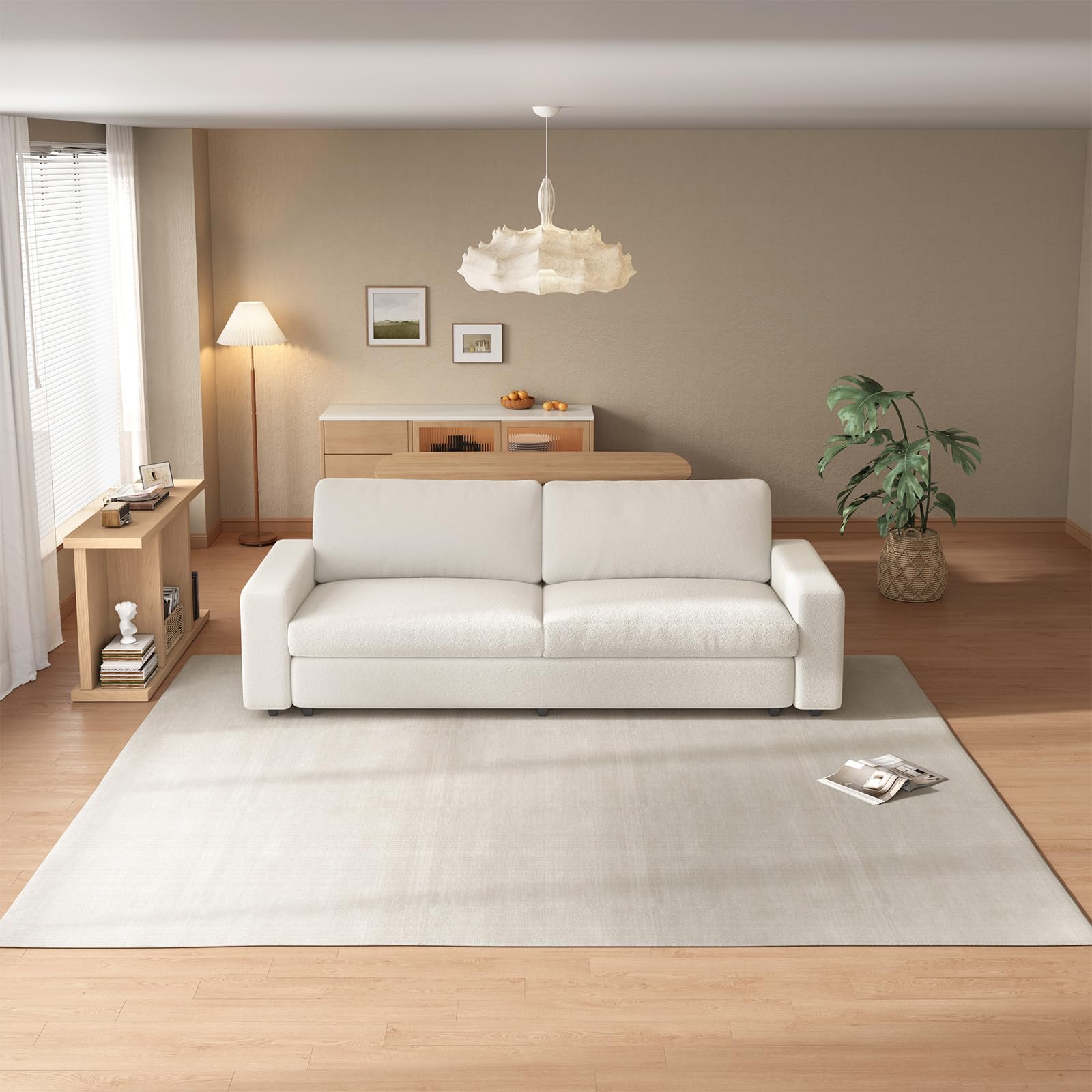Guyii Sofá de tela de diseño moderno, cómodo sofá de 3 plazas – 212 cm de largo, sofá de salón brillante, cómodo sofá tapizado recto, muebles largos de tela para una vida moderna