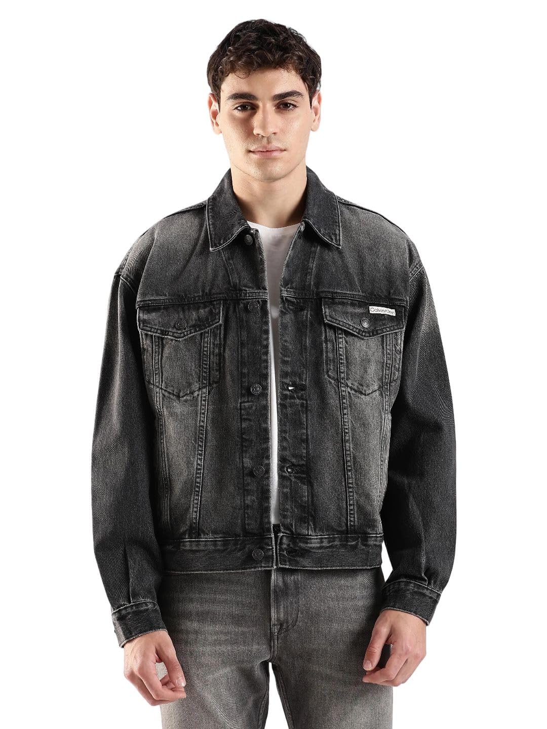calvin klein jeans Solid regular fit cotton jacket-picture-35