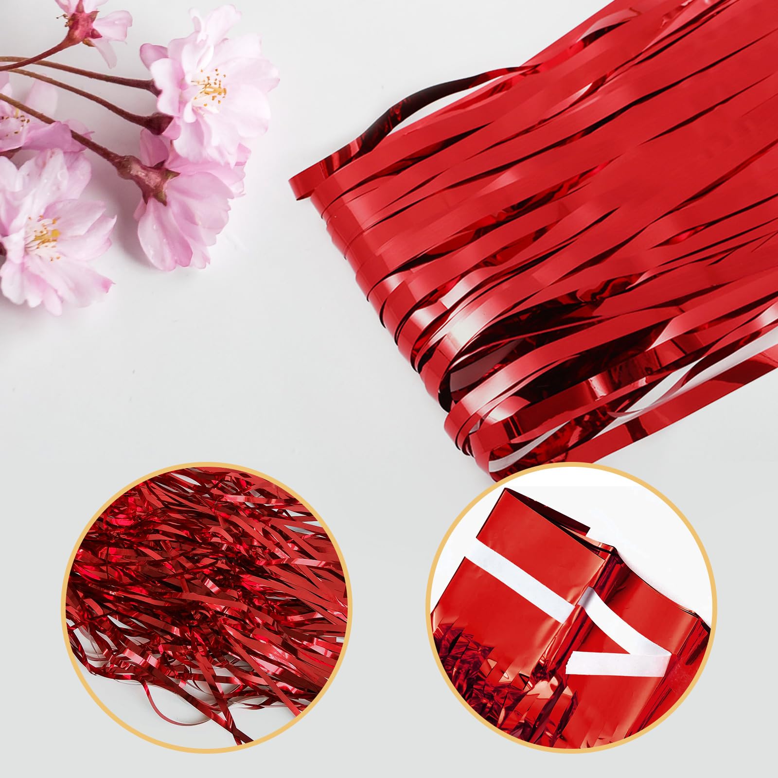 5 stuks rode folie franje gordijn achtergrond, 1 m x 2,54 m metallic klatergoud folie franje gordijnen, klatergoud achtergrond streamers voor verjaardagsfeestje decoratie Halloween kerstvakantie decor
