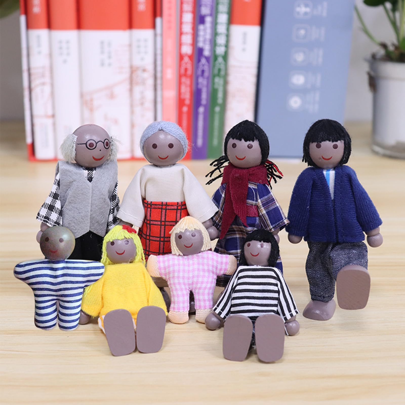 DAVBNM Sets of 7 Wooden Dolls House Family Dolls Toys, Wooden Doll House, Lovely Happy Family Doll Playset DollHouse Accessories - Image 4