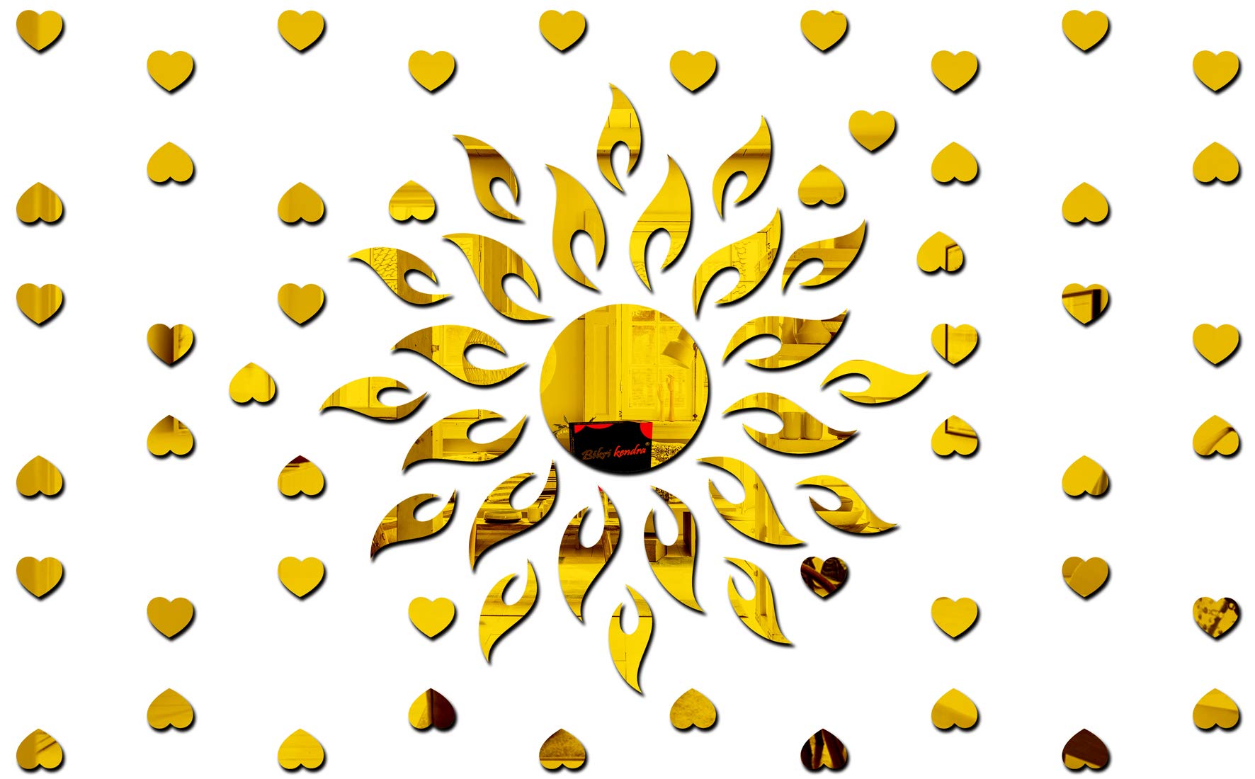 Bikri Kendra Ind - Sun Golden with 50 Heart mirror stickers for wall, acrylic mirror wall decor sticker, wall mirror stickers, Acrylic Stickers, Wall Stickers (Sun Heart) (B07V52TD6R) Amazon Price History, Amazon Price Tracker