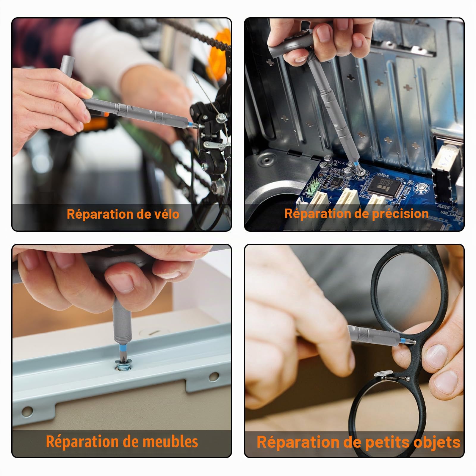 42 en 1 Ensemble de tournevis magnétique, jeu de tournevis cliquet avec 40 embouts, manche T à rotation réglable, kit d'outils pour meubles, vélo, ordinateur, électronique