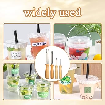 4 Pack Straw Puncher for Plastic Lids Lemonade, Stainless Steel Straw Hole Puncher, Various Specifications, for Drilling, Sculpture, Pottery Tools, DIY Tools