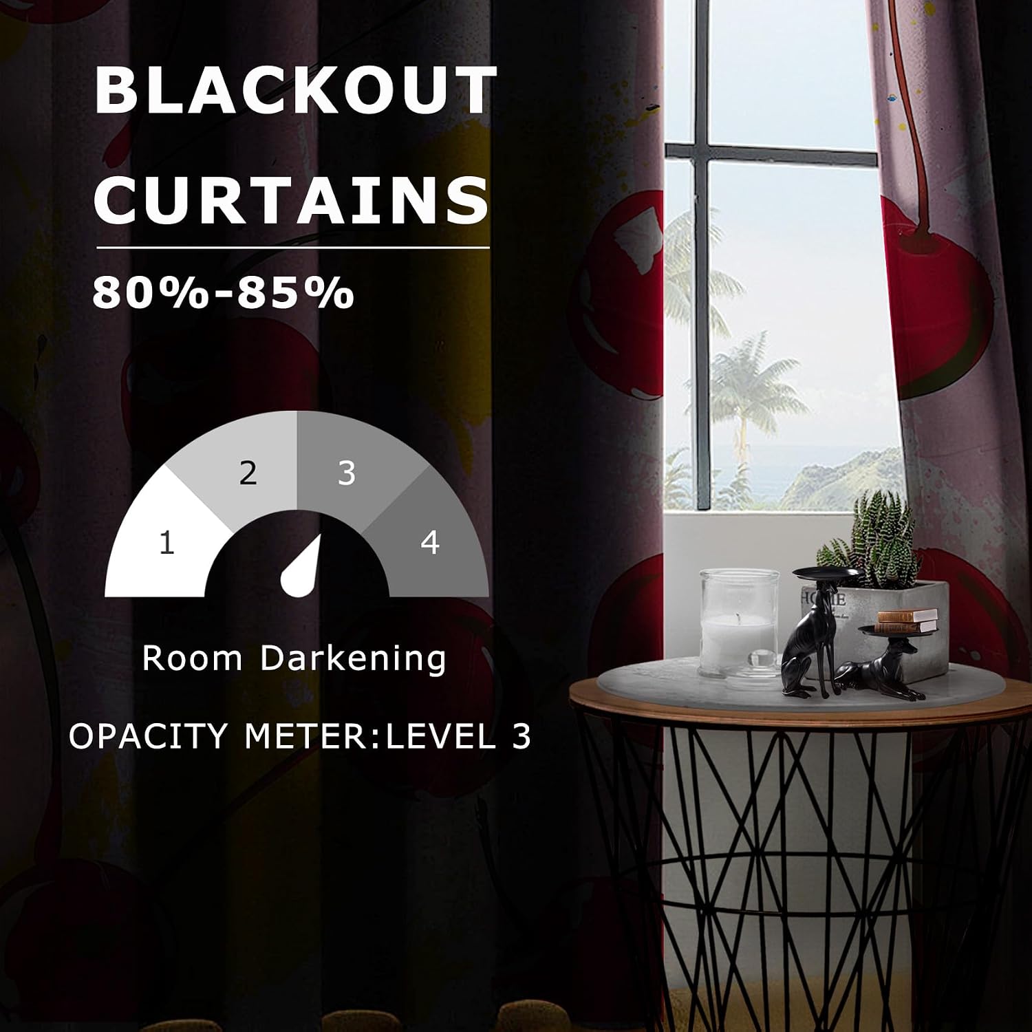 Cherry Curtains 63 Inch Length - Cute Fruit Girls Pink Patterned Blackout Curtains for Living Room Bedroom, Room Darkening Grommet Drapes Window Treatments, 2 Panel Set