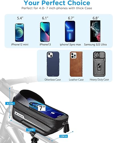 Miniatura 3 de whale fall Bolsa impermeable para marco de bicicleta - liberación rápida carcasa dura 2 en 1 soporte para teléfono de bicicleta, bolsa de tubo