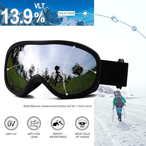 Miniatura 3 de AVV OTG - Gafas de esquí para hombres y mujeres con lente antivaho de doble capa, gafas de nieve UV400 para snowboard, motos de nieve, patinaje