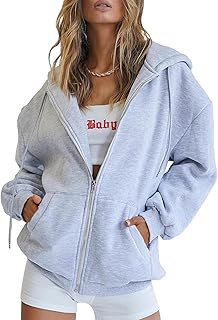 Womens Zip Up Hoodies Oversized Sweatshirts Fall School Fashion Outfits ...