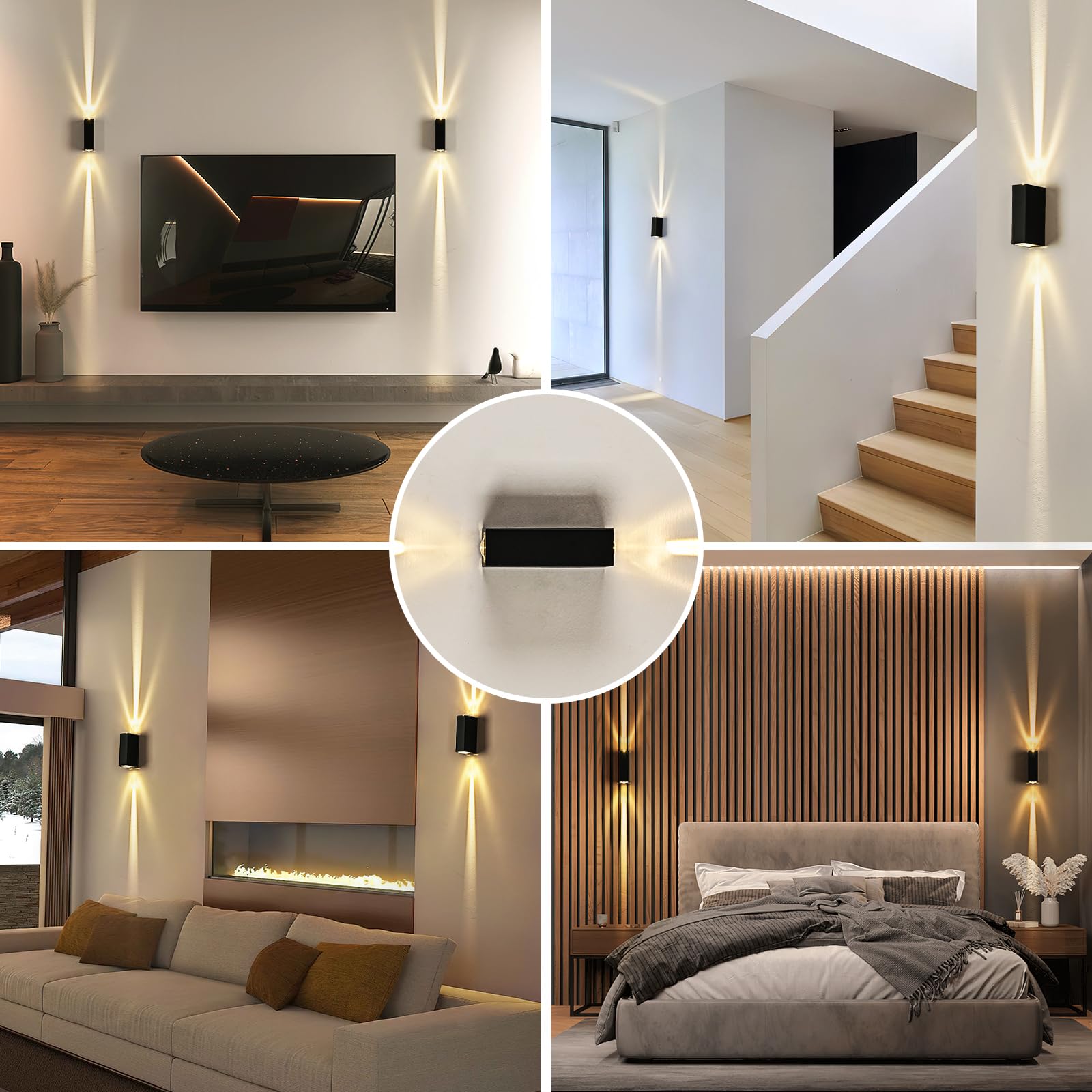 Applique da Parete Esterno LED 6W, Lampada Applique da Parete Interno Moderno IP65 Impermeabile, Applique Muro Bianco Caldo 3000K Luce Up Down Alluminio per Terrazza Corridoio, Nero 2PCS