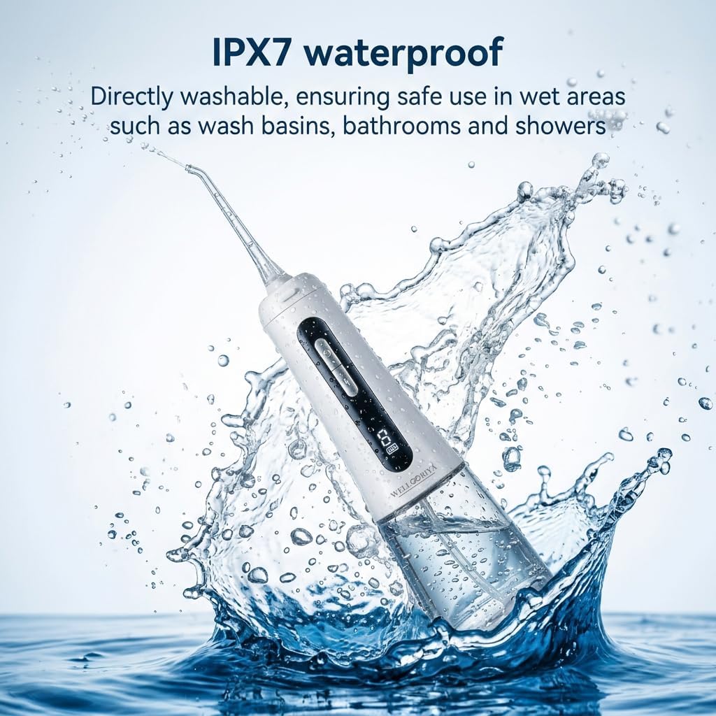 Water Flosser – Cordless Power Dental Flosser for Teeth & Gums, 9 Pressure Levels, 300mL Tank, USB-C Rechargeable Oral Irrigator, IPX7 Waterproof for Braces & Travel – Wellooriya (Black)