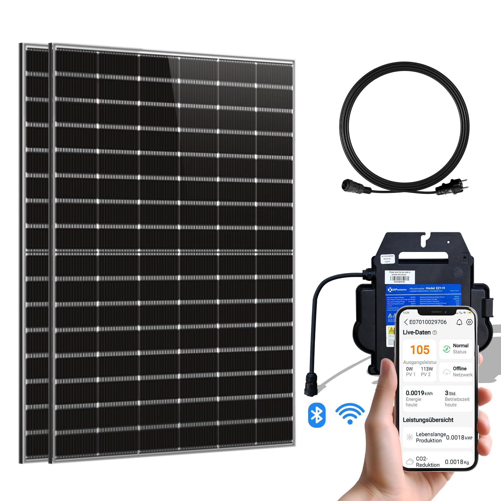 ECO-WORTHY Elektrownia balkonowa 800 W 0% VAT balkonkraftwerk w komplecie z dwufazowym modułem solarnym 400 W x 2 i falownikiem 600 W/800 W APsystems z przekaźnikiem VDE